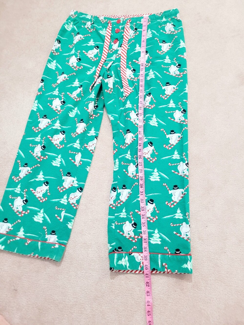 Nick & Nora Holiday Pajama Set XXL Green Snowman Candy Cane 100% Cotton Unisex - Picture 10 of 10